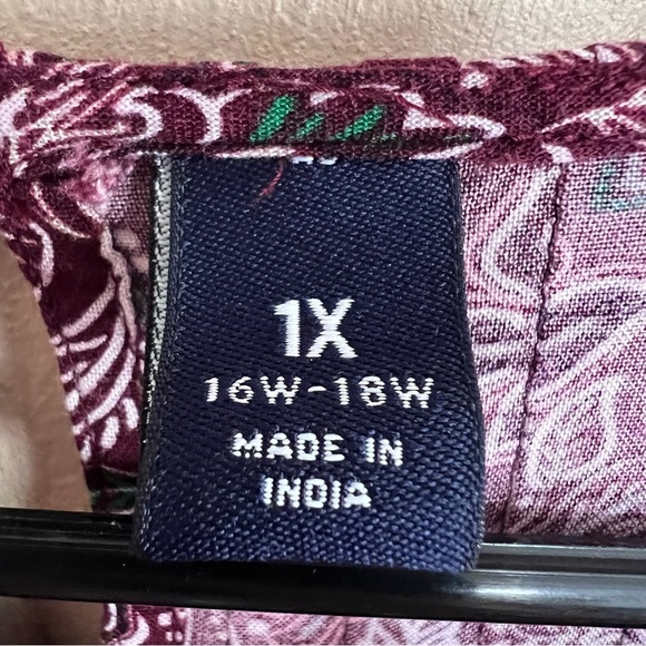 LANDS’ END Burgundy Floral Pleated Tunic Top Womens Boho Peasant Lagenlook Sz 1X - Picture 8 of 12